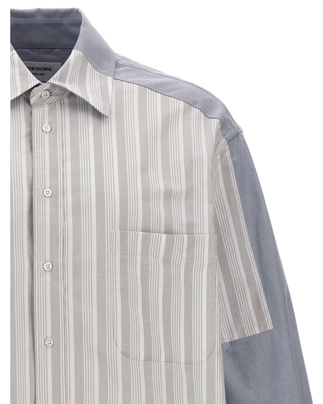 Thom Browne Gray Patchwork Long-Sleeved Shirt for men