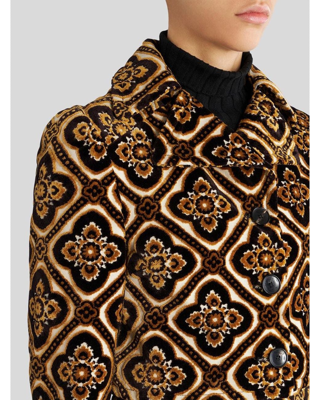 Etro Brown Geometric-Printed Buttoned Cropped Jacket