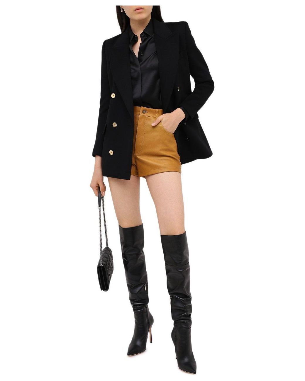 Saint Laurent Yellow High-Waisted Leather Shorts