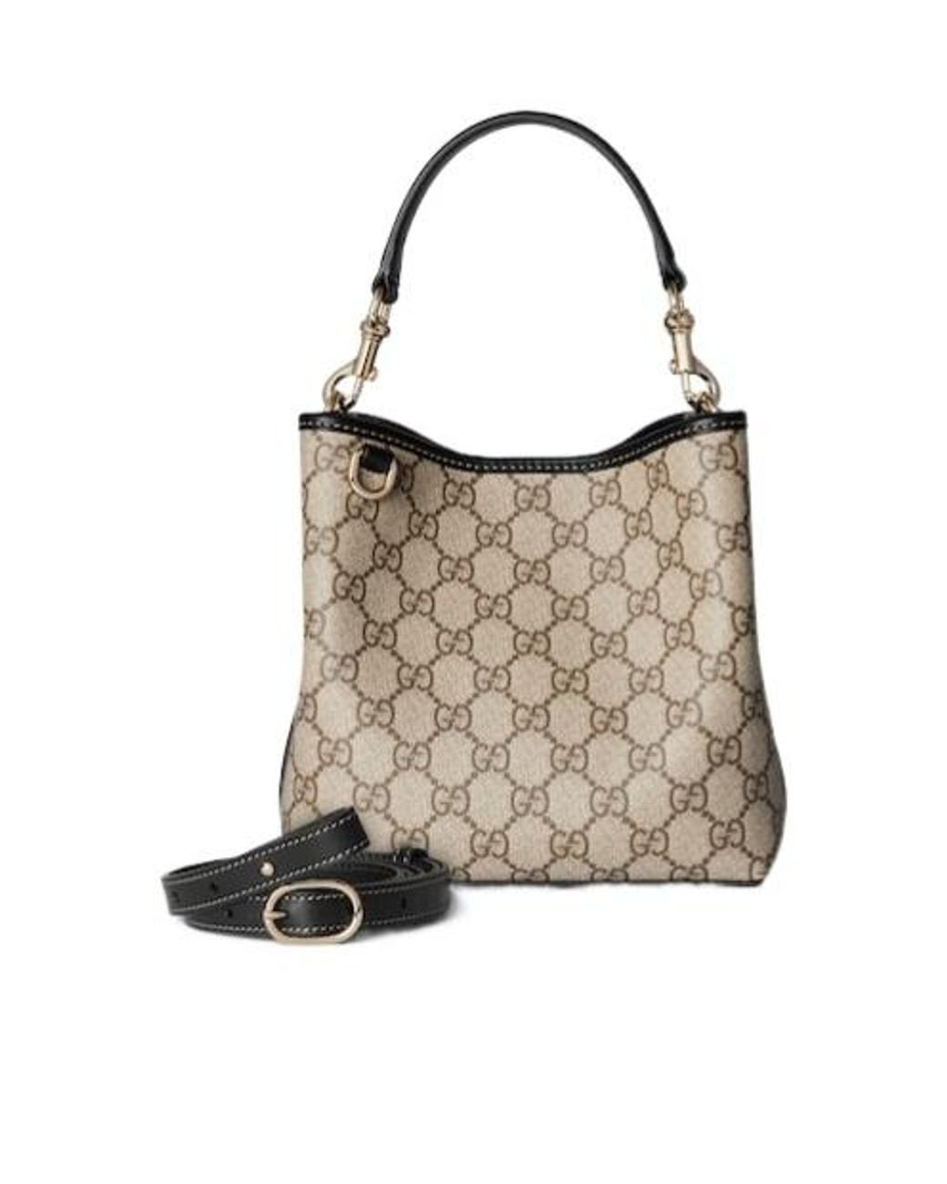 Gucci Natural Gg Emblem Small Bucket Bag