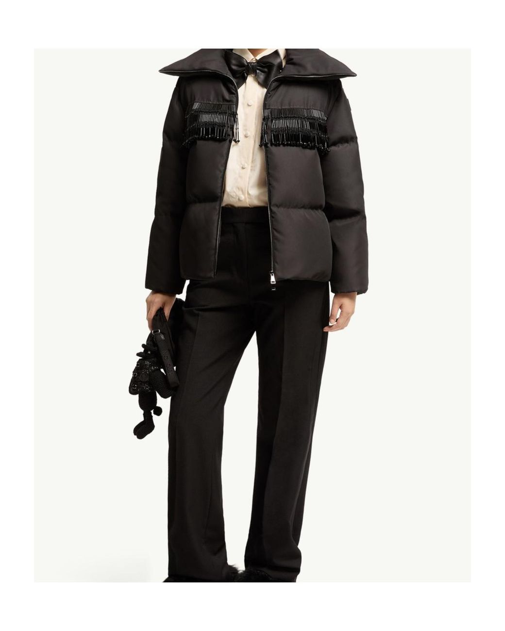 Moncler Black Manchot Beaded-Trim Mid-Length Down Jacket