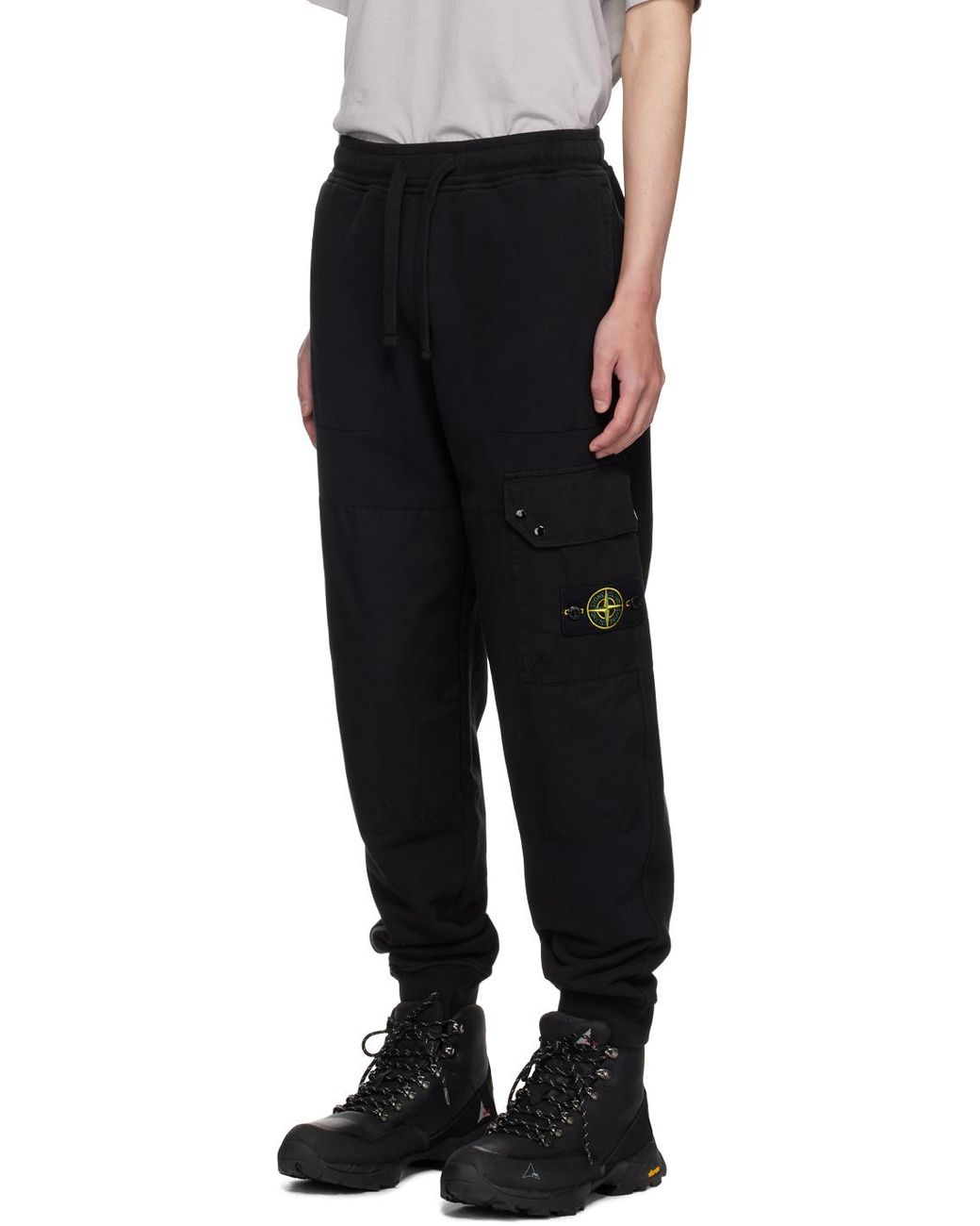Stone Island Black Compass Patch Drawstring Track Pants for men