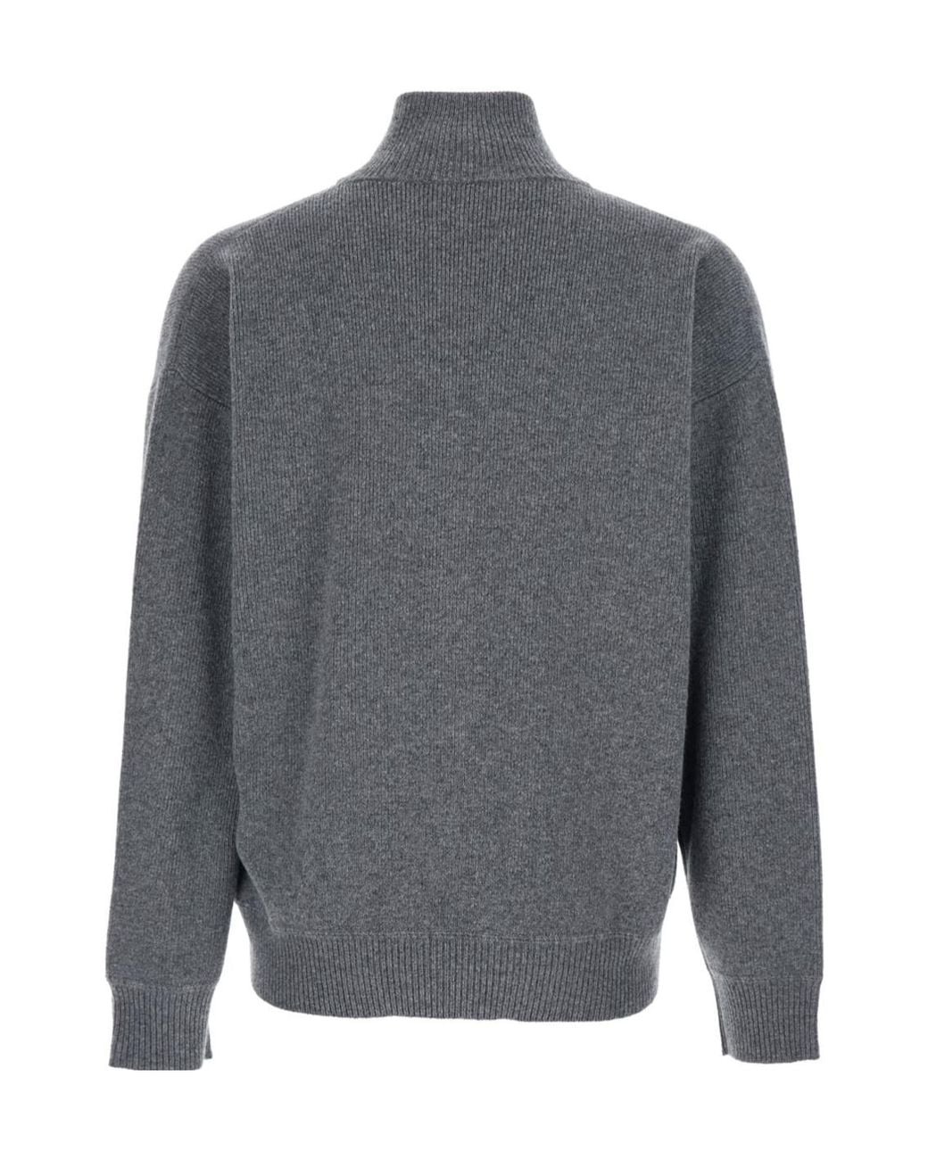 Roberto Collina Gray High Neck Ribbed Knit Cardigan for men