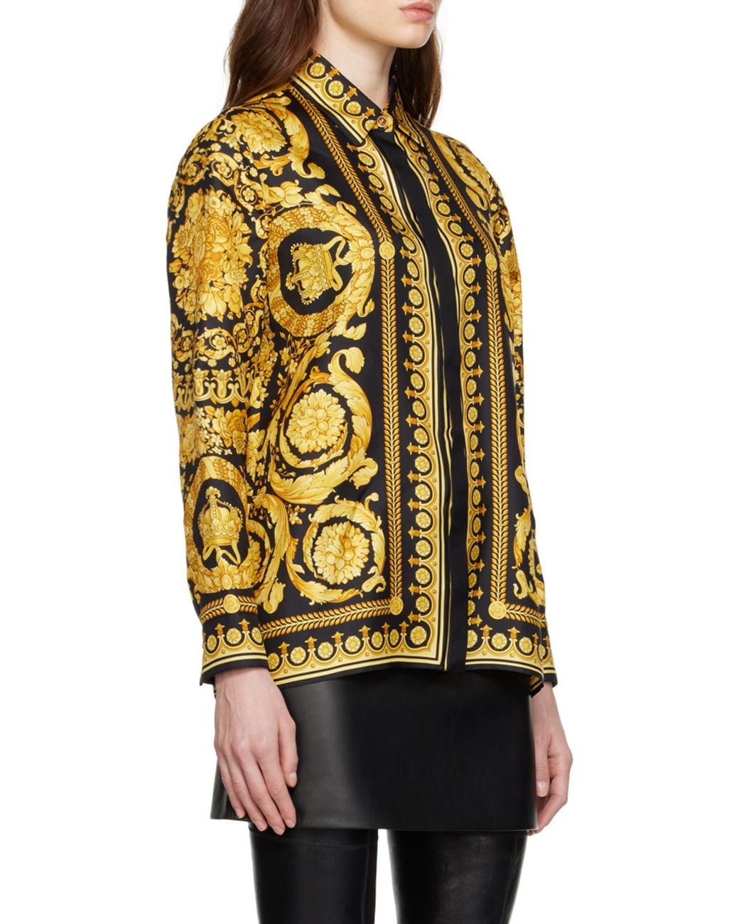 Versace Yellow Baroque Pattern Long Sleeved Shirt