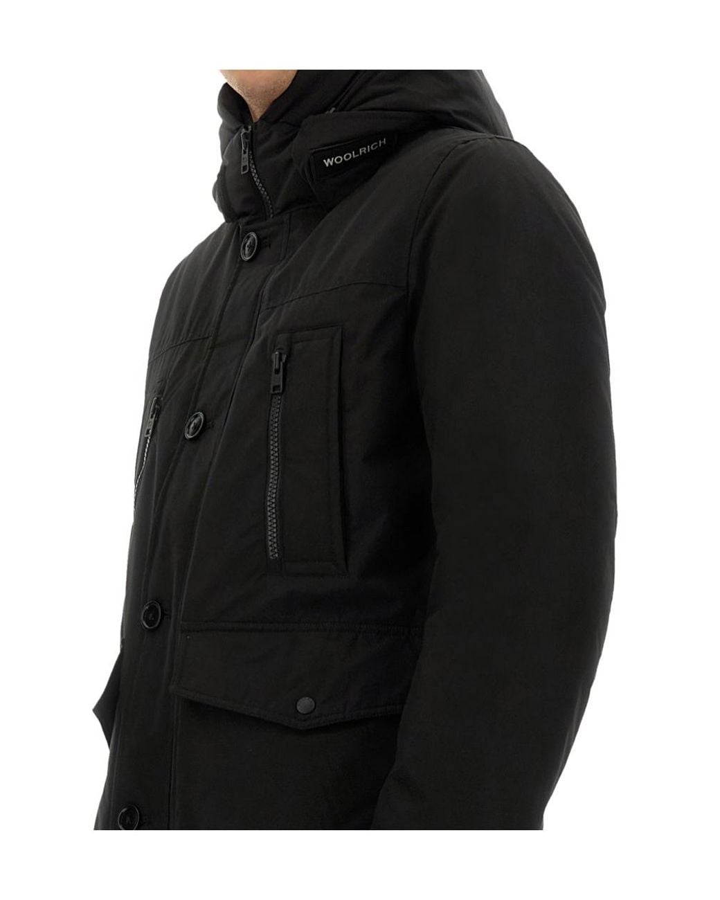 Woolrich Black Hooded Padded Coat for men