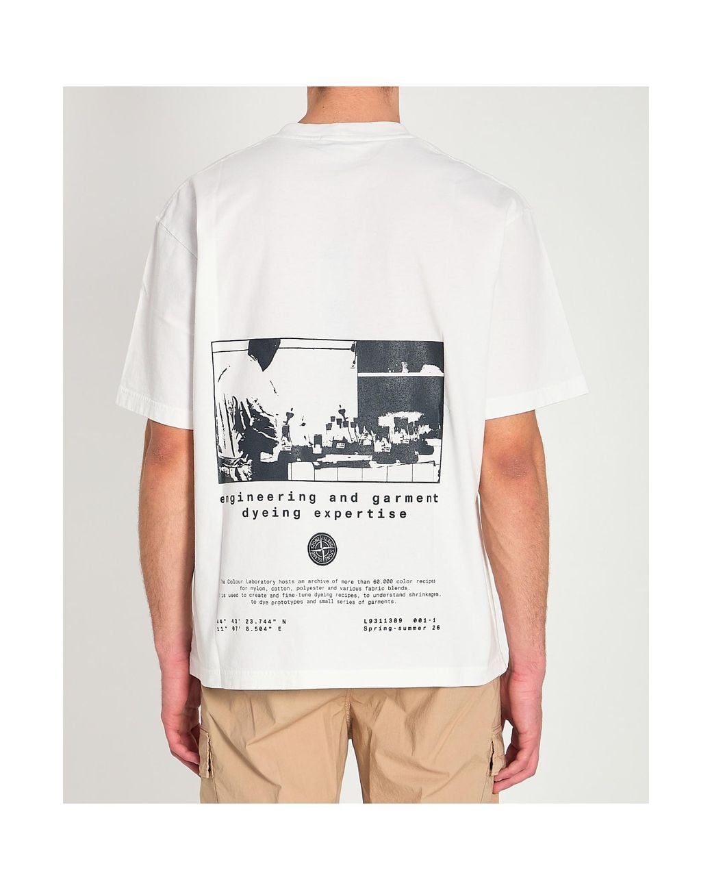 Stone Island White Logo Printed Crewneck T-Shirt for men