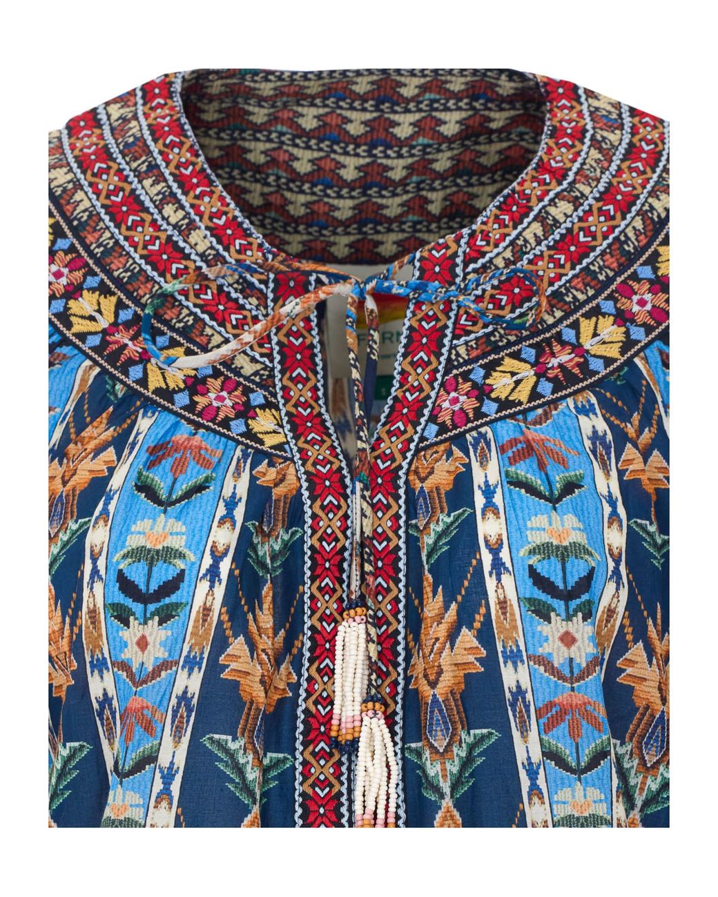 Farm Rio Blue Dress Embroidered Tapestry With Short Sleeves And Embroidery
