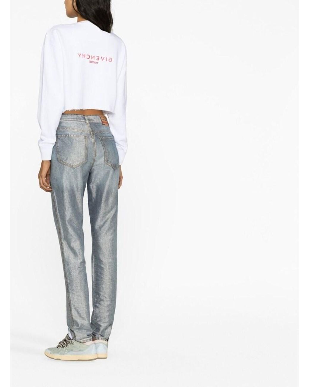 Givenchy White Logo Printed Cropped Sweatshirt