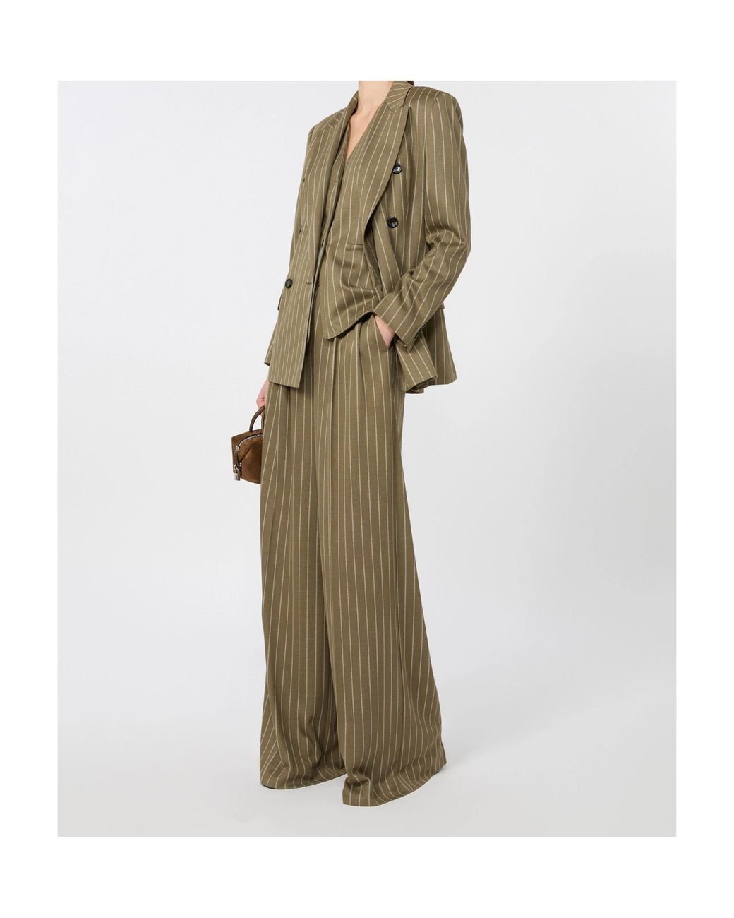 Max Mara Green Double-Breasted Pinstripe Jersey Blazer