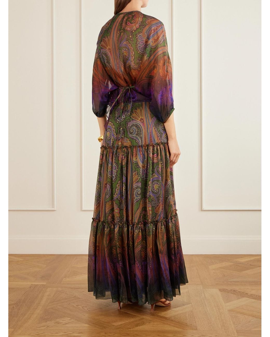 Etro Brown Paisley-Printed Silk Blouse