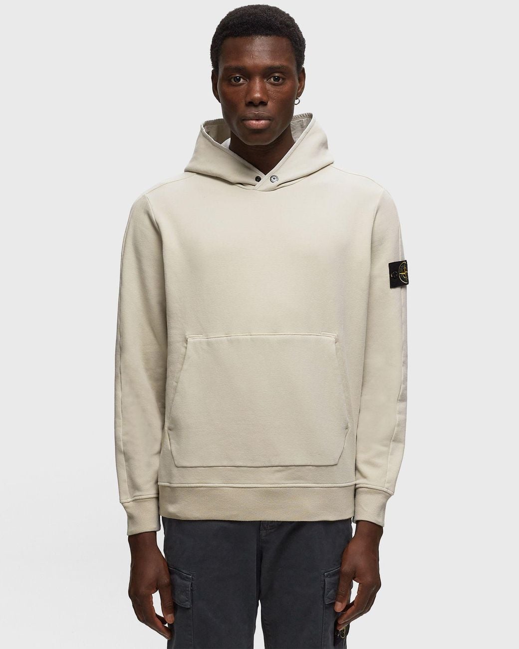 Stone Island Gray Compass Patch Long-Sleeved Hoodie for men