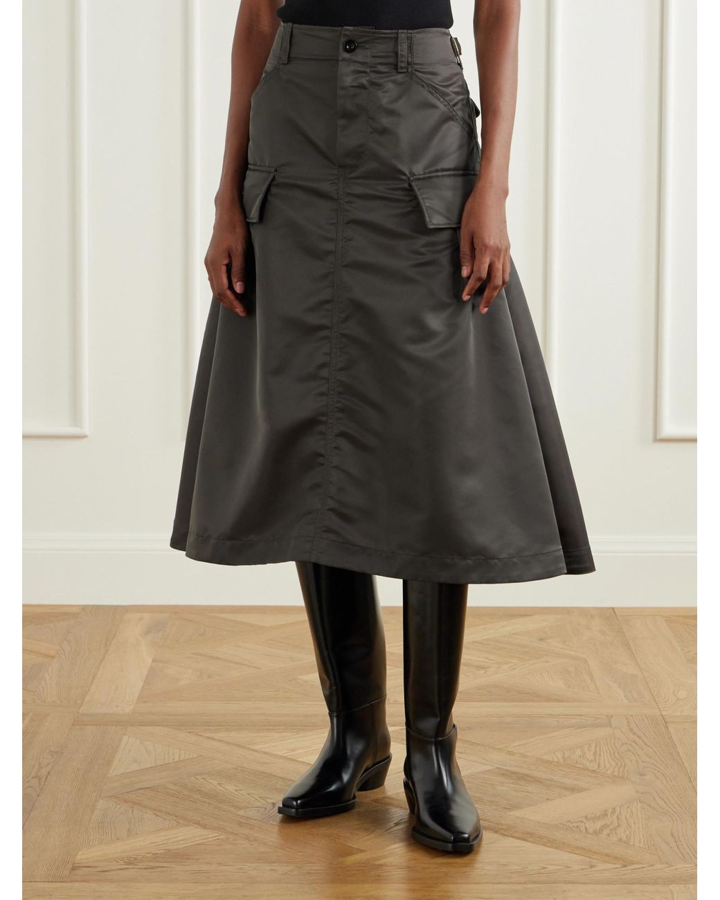 Sacai Black Pleated -Twill Midi Skirt
