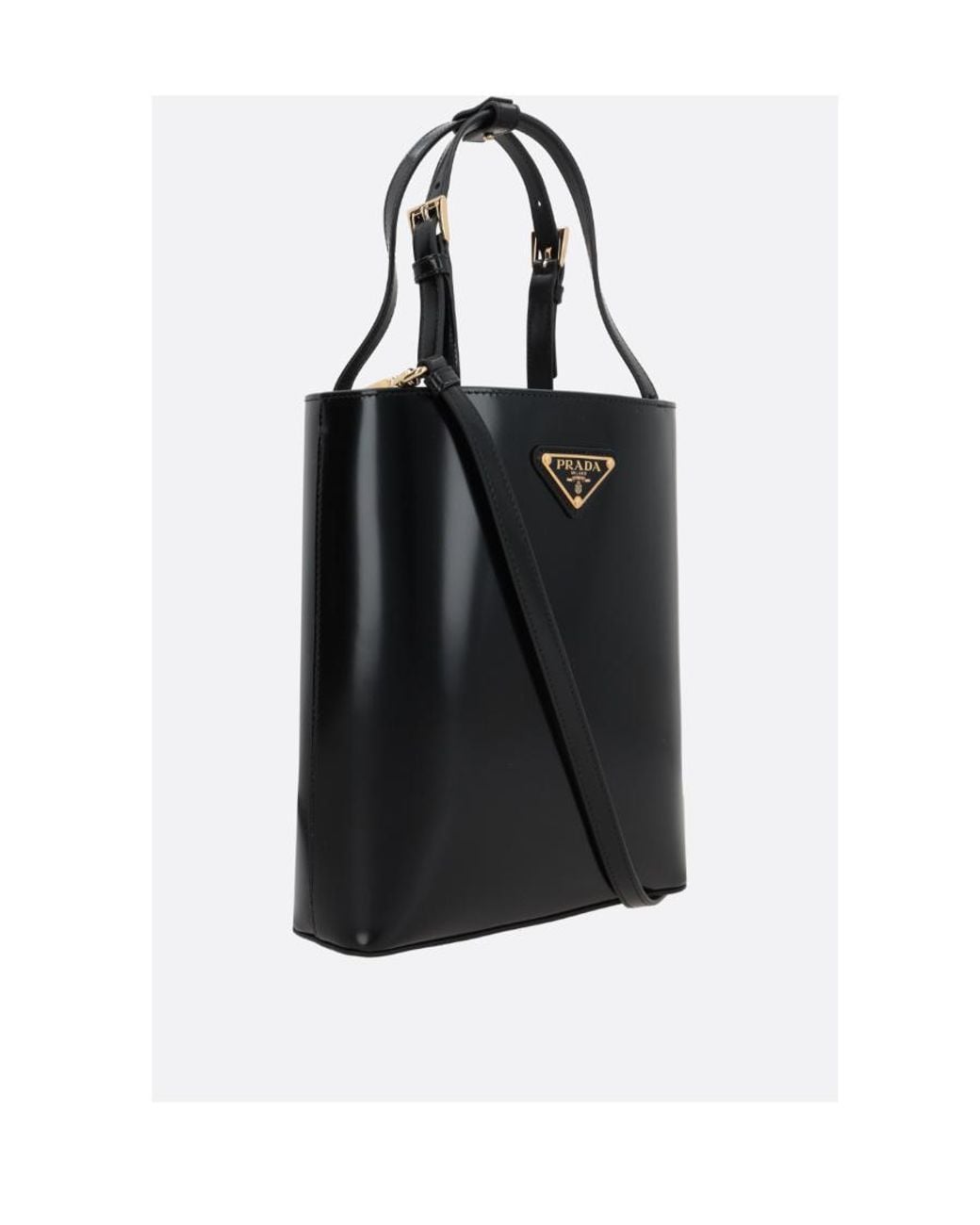 Prada Black Enamel Logo-Plaque Tote Bag