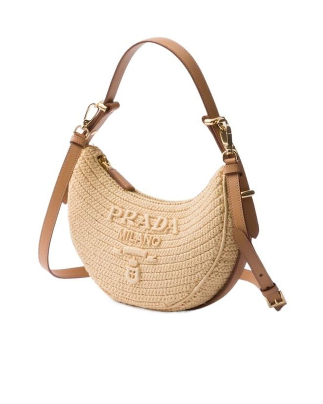 Prada Natural Arqué Woven Zipped Shoulder Bag