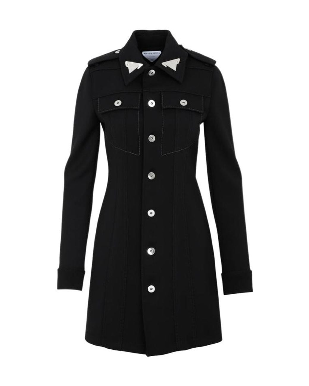 Bottega Veneta Black Structured Buttoned Mini Shirt Dress