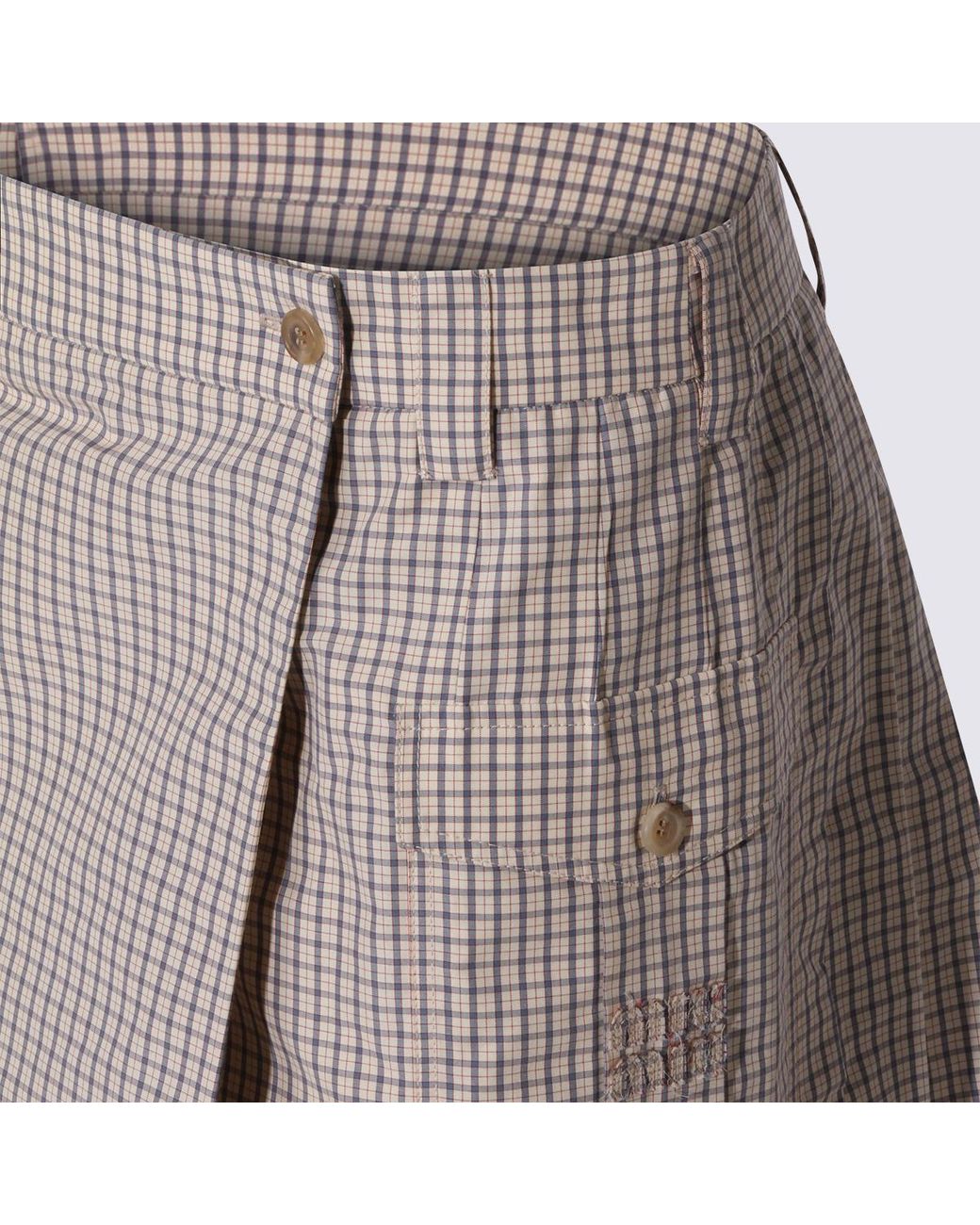 Miu Miu Natural Checked Pleated Midi Skirt