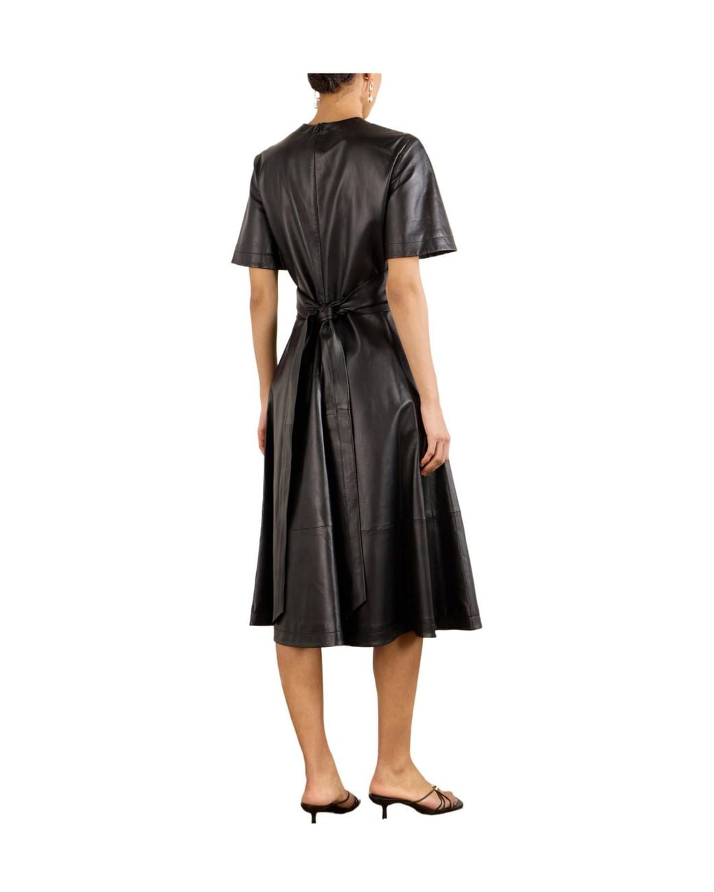Altuzarra Black Wrap-Effect Paneled Leather Midi Dress