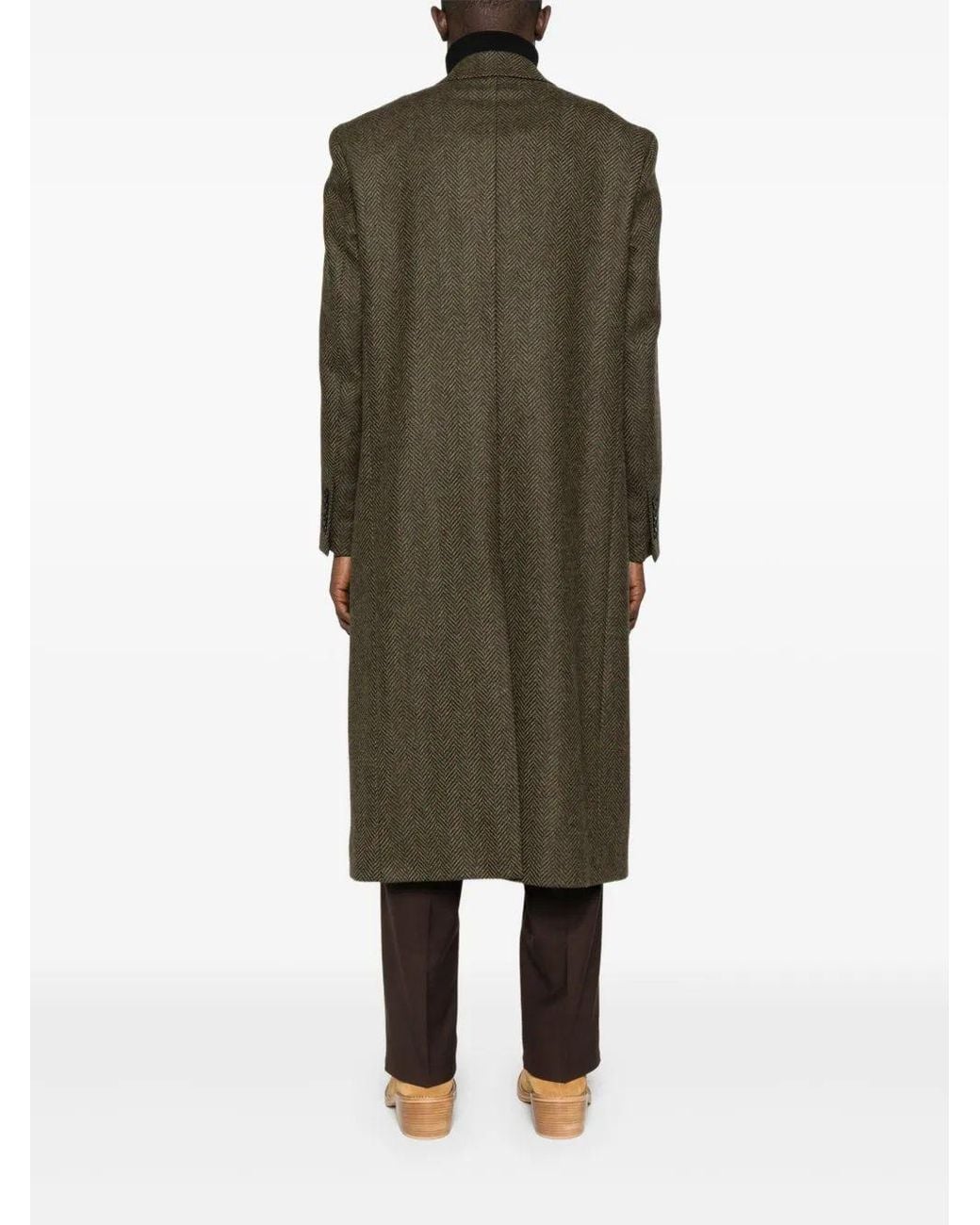 sunflower Brown Herringbone Double-Breasted Coat for men