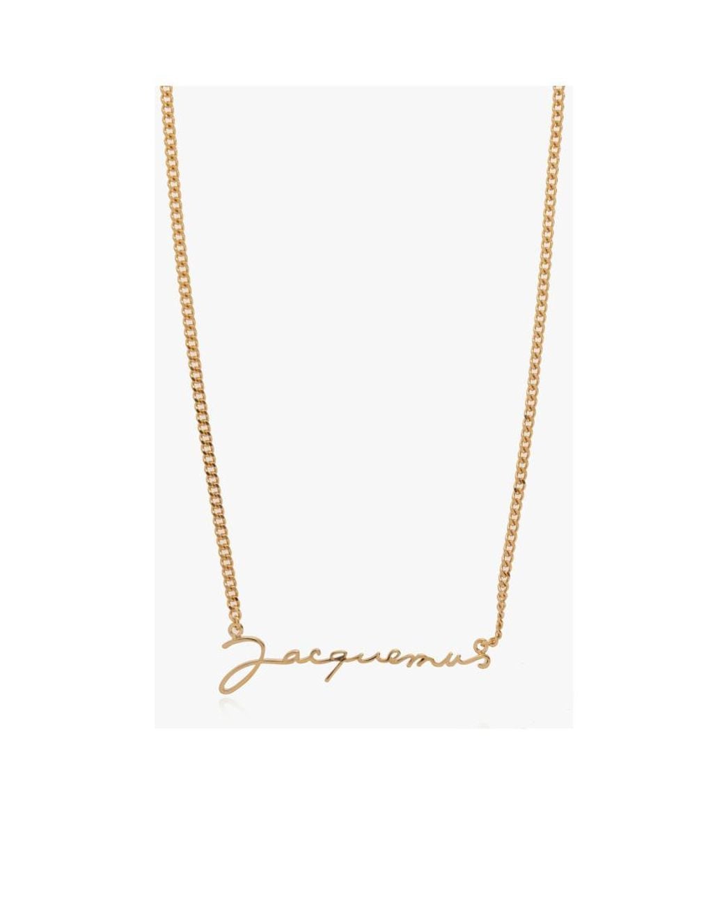 Jacquemus White Logo Plaque Chain-Linked Necklace
