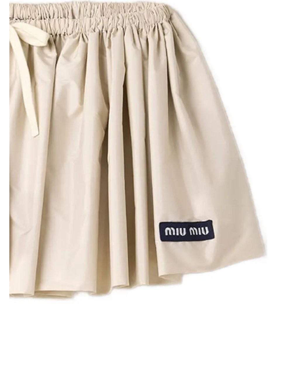 Miu Miu Natural Logo-Patch Drawstring Mini Skirt