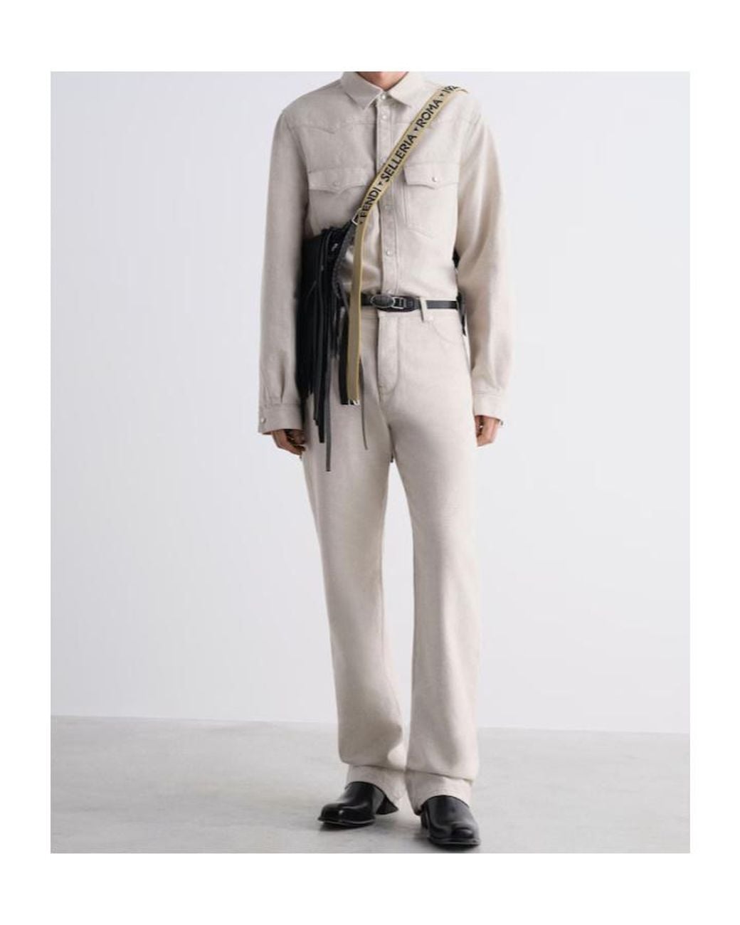 Fendi White Selleria Buckle Belt for men