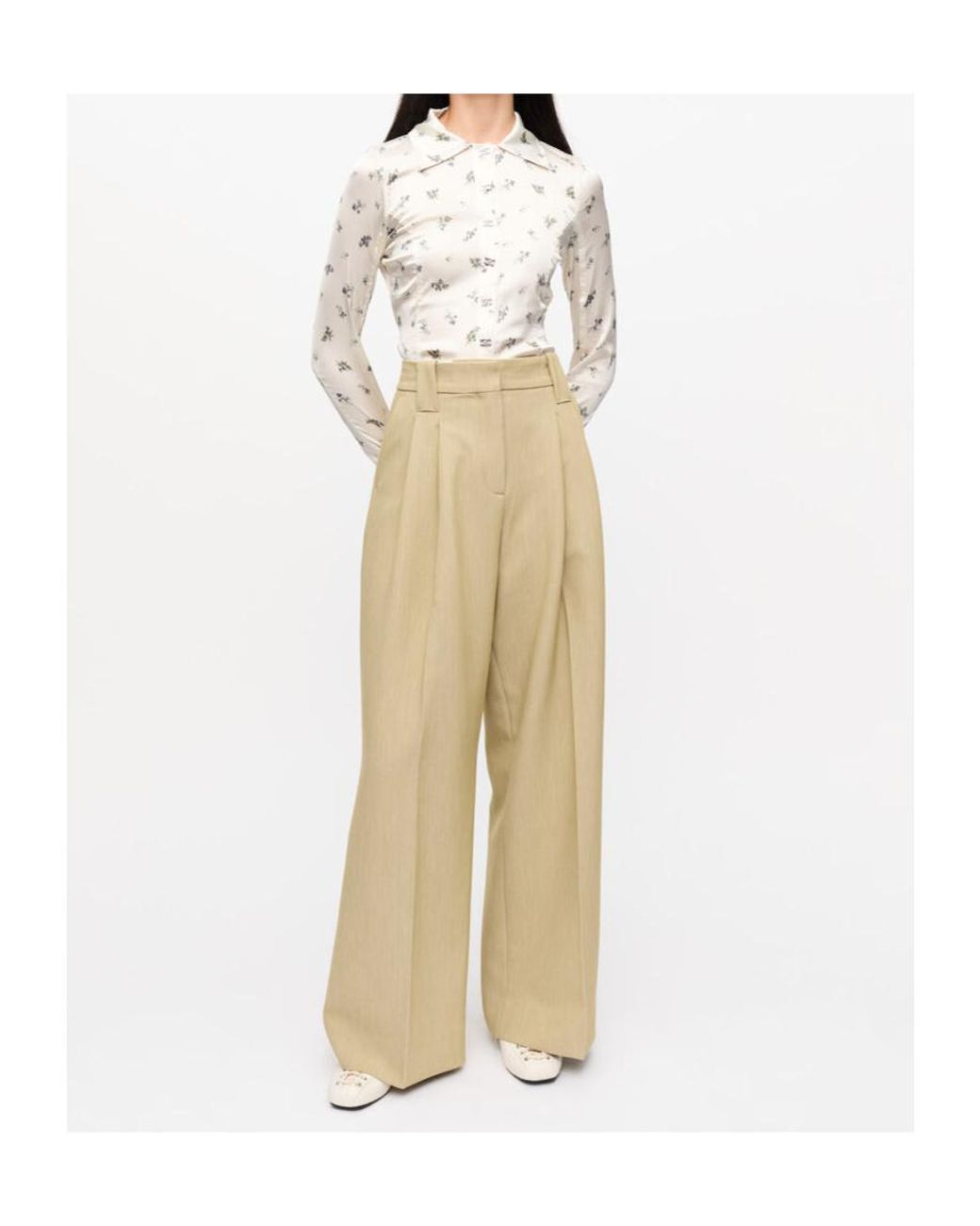 Ganni Natural Twill Suiting Mid Waist Trousers