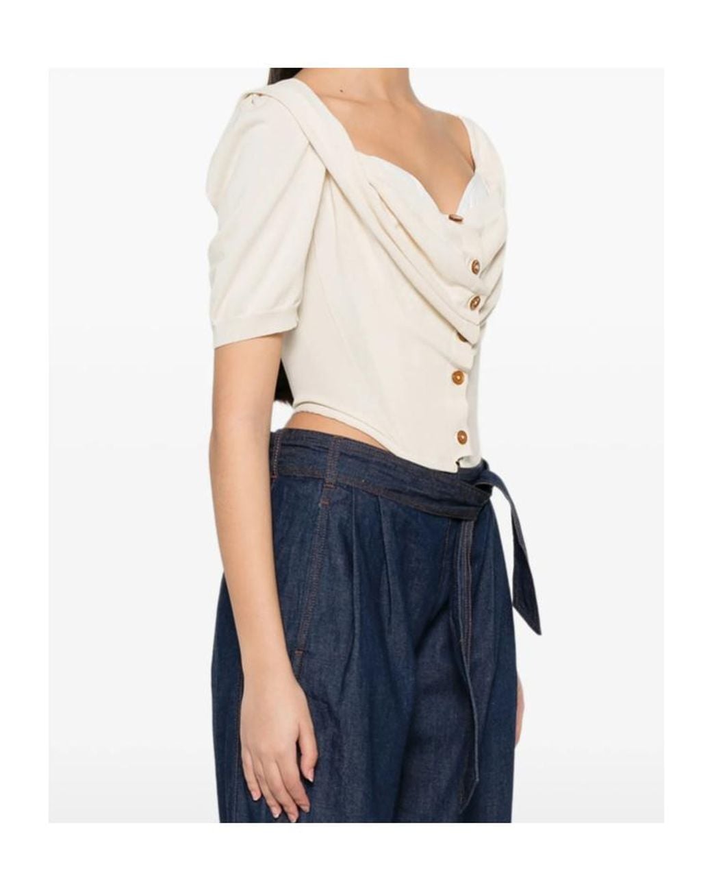 Vivienne Westwood White Button Draped-Detail Cardigan