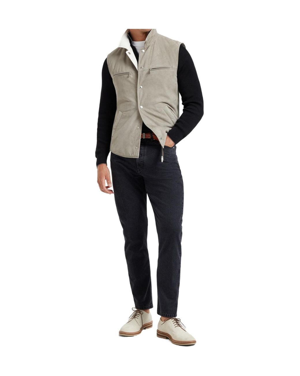 Brunello Cucinelli Black Leather Vest for men