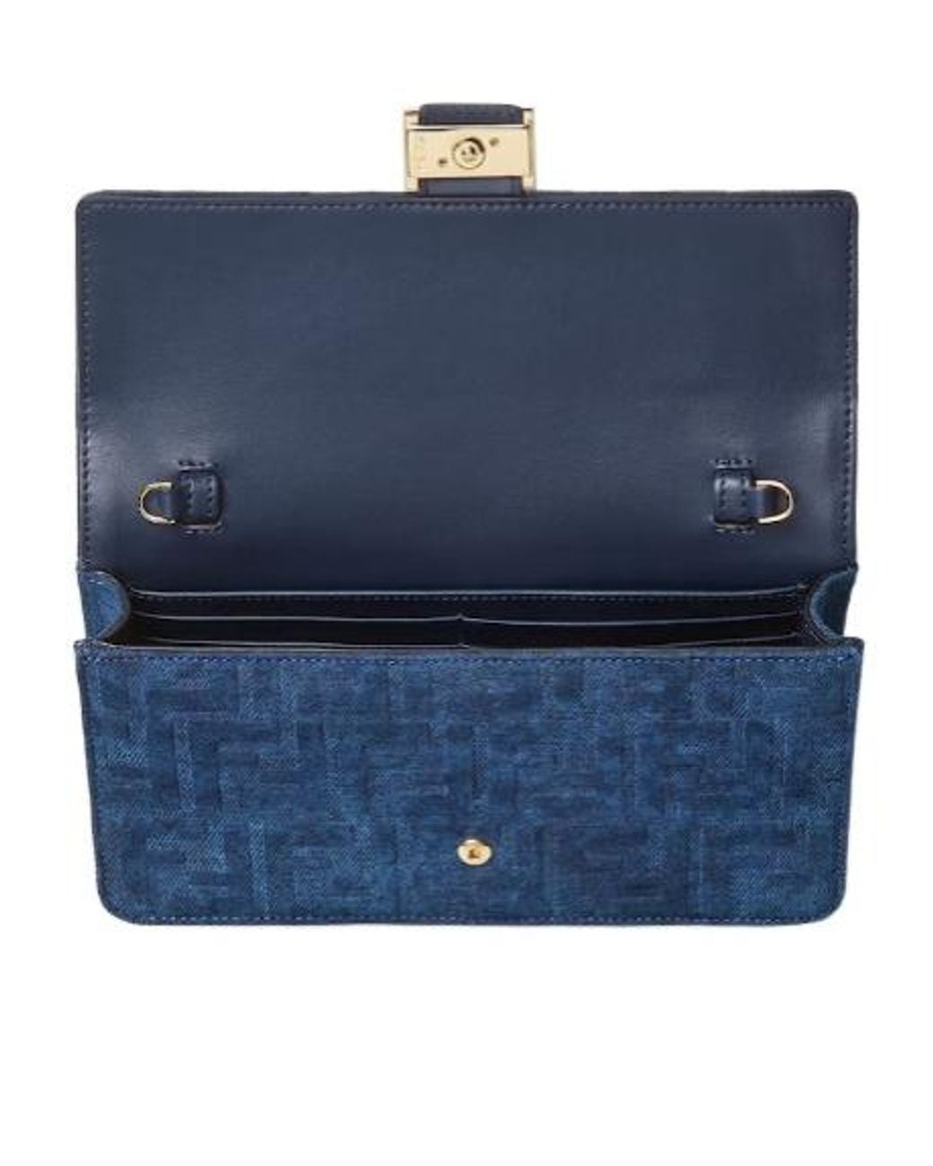 Fendi Blue Baguette Ff Flocked Chained Wallet