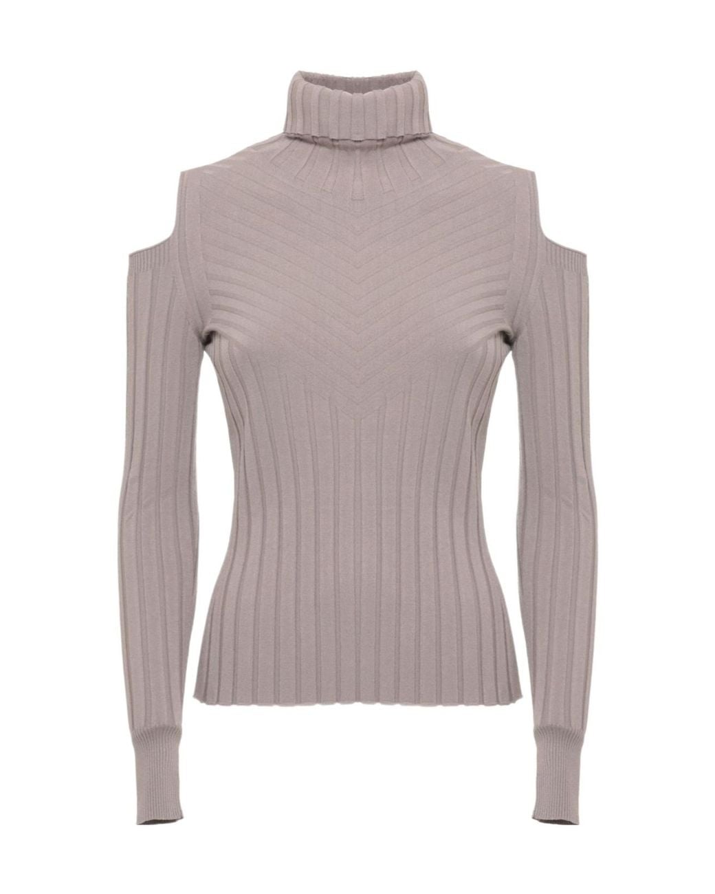 D.exterior Gray Ribbed Cold-Shoulder Knitted Sweater