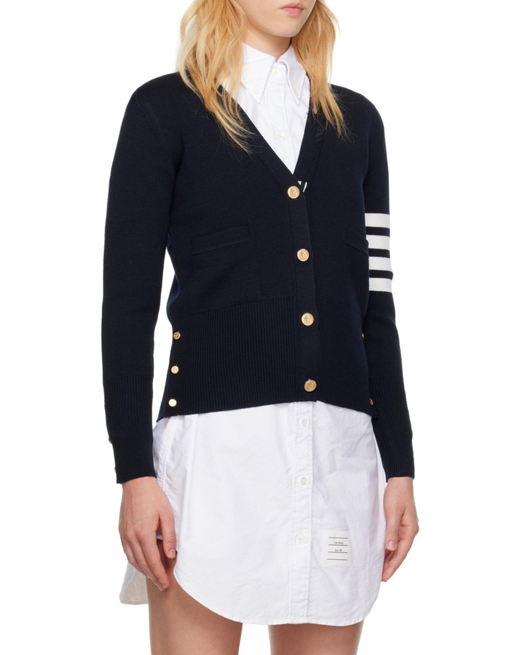 Thom Browne Black 4-Bar V-Neck Cardigan