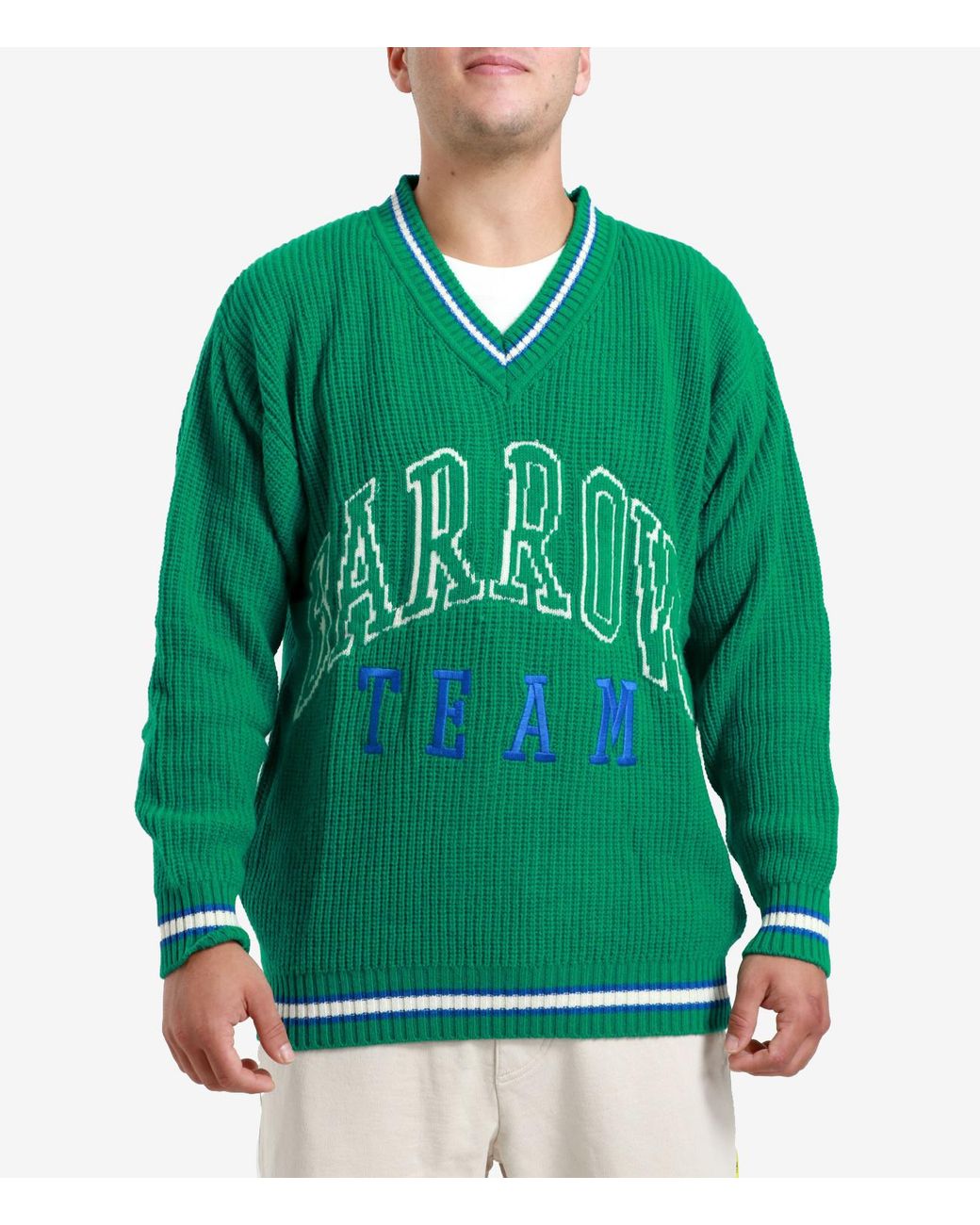 Barrow Green Intarsia-Logo V-Neck Jumper for men
