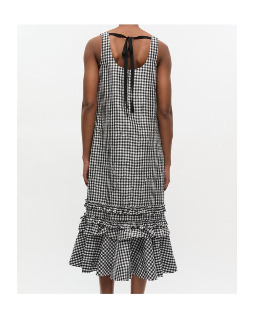 Ganni Gray Checked Sleeveless Midi Dress