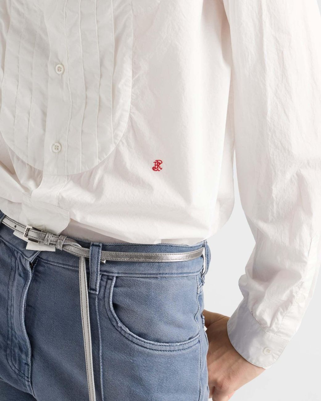 Prada White Embroidered Long-Sleeved Shirt