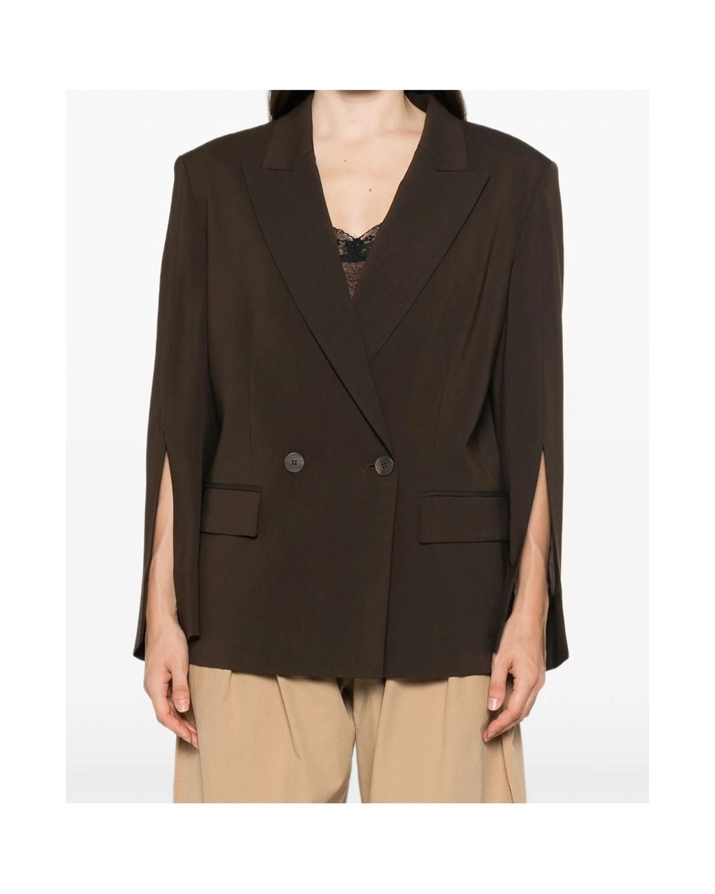 Twinset Brown Split-Sleeve Double-Breasted Blazer