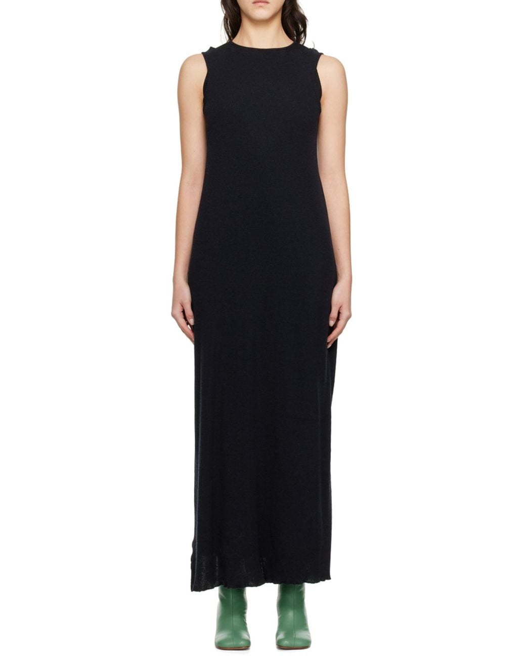 MM6 by Maison Margiela Black Asymmetric Draped Knitted Dress