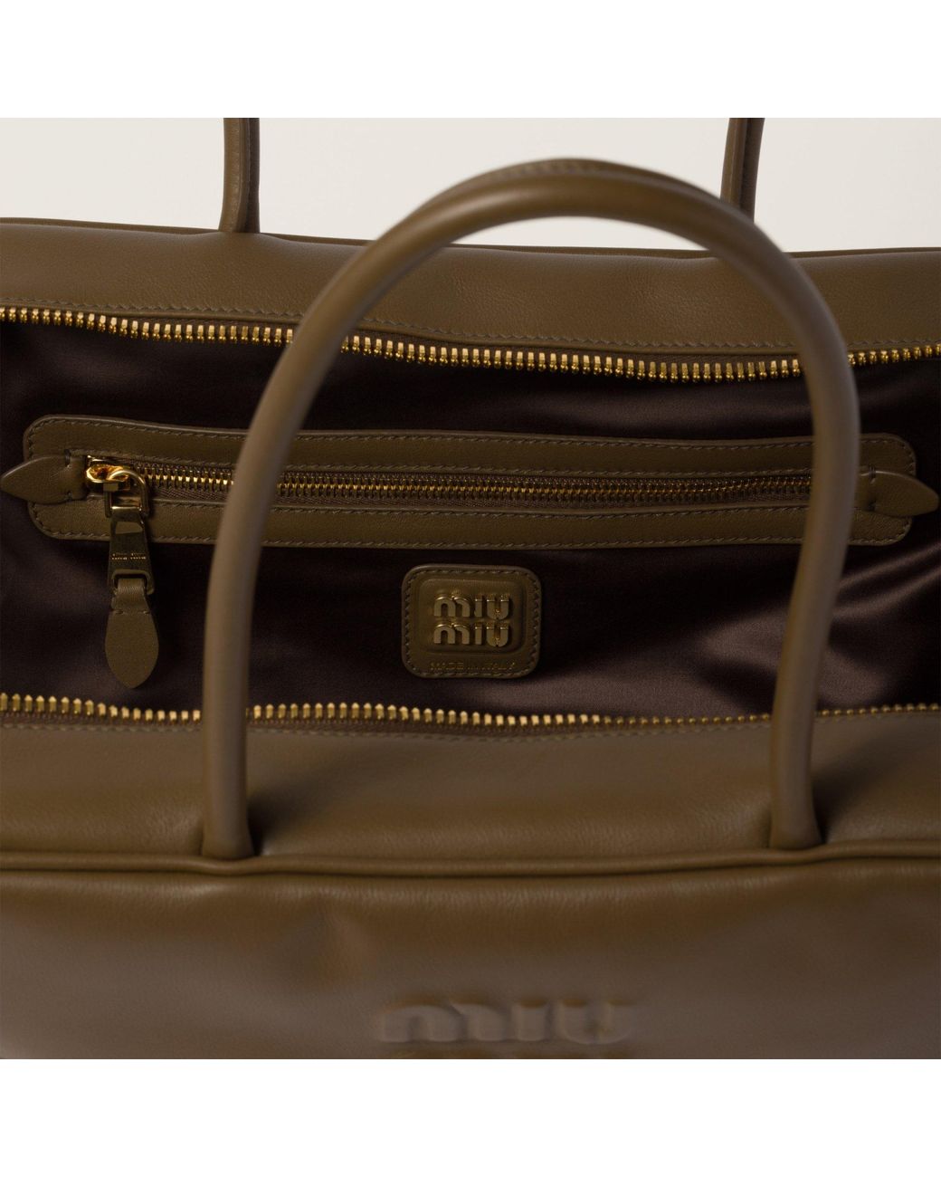 Miu Miu Brown Logo-Embossed Zipped Handbag
