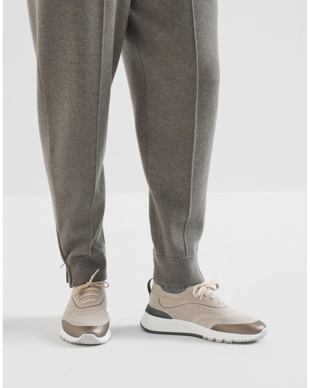 Brunello Cucinelli Gray Knit Panel Low-Top Sneakers for men