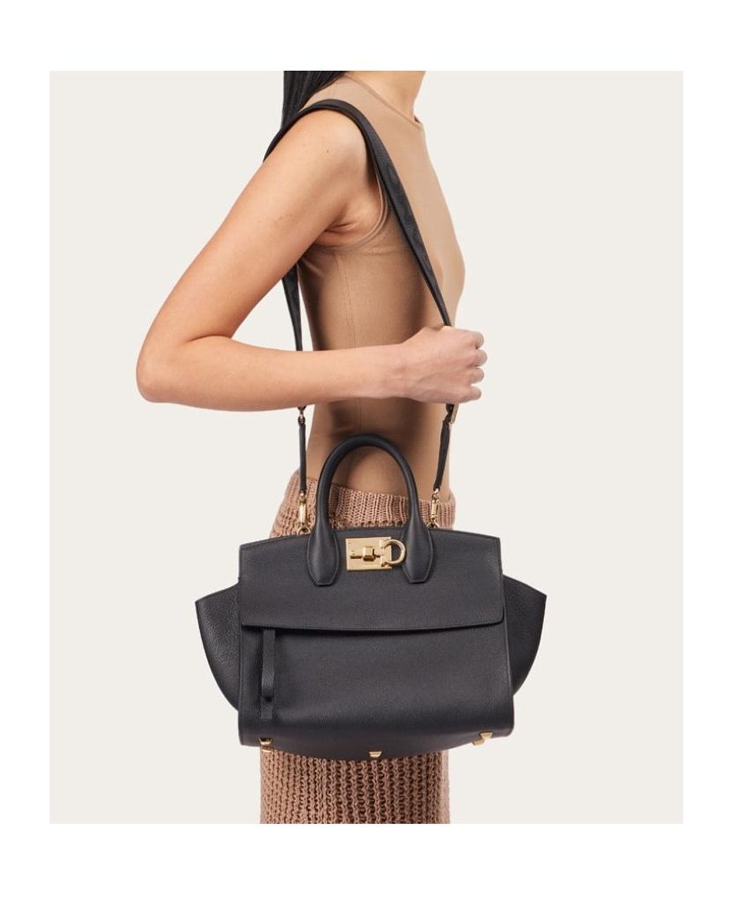Ferragamo Black Ferragamo Studio Gancini Tote Bag