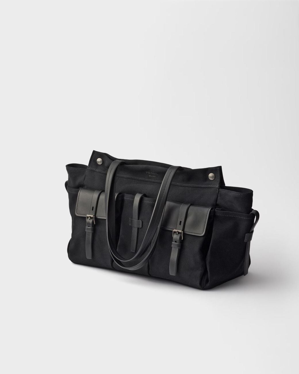 Prada Black Route Canvas And Leather Tote Bag for men