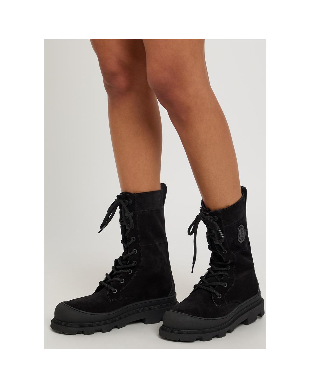 Moncler Black Suede Lace-Up Flat Ankle Boots