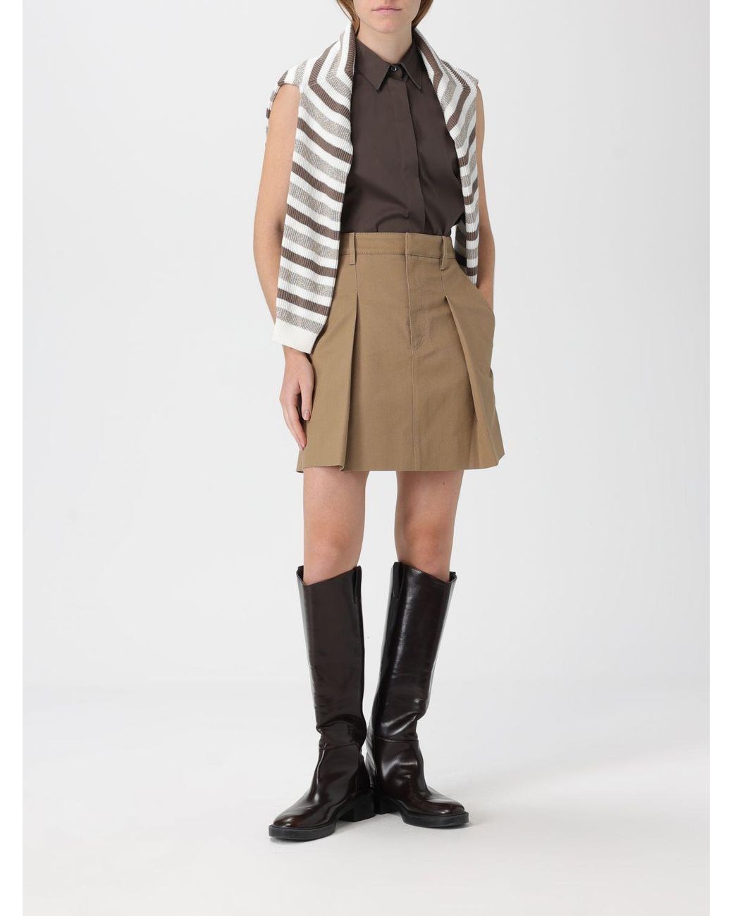 Brunello Cucinelli Natural Skirt With Belt Loops And Pleated Front