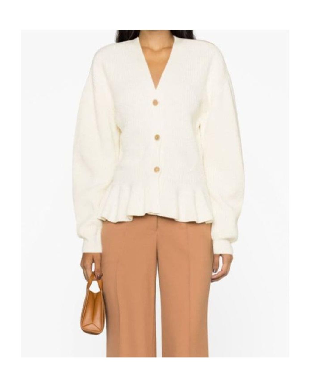 Chloé Natural Chloé Ruffled Knit Cardigan