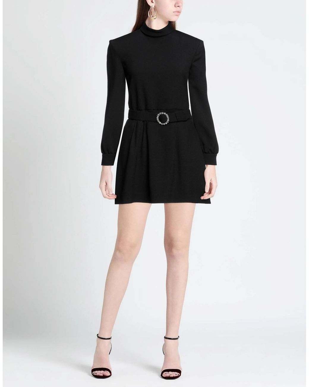Saint Laurent Black Solid Color Long Sleeve Dress