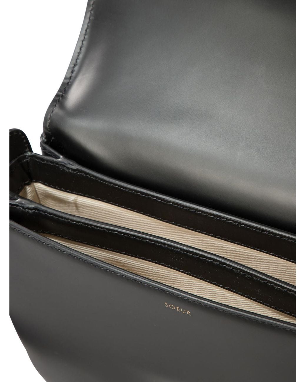 Soeur Black Structured Flap Crossbody Bag
