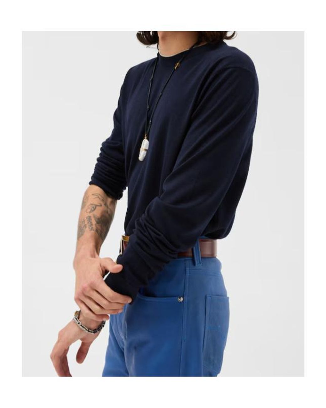 Versace Blue Embroidered Knitted Crewneck Jumper for men