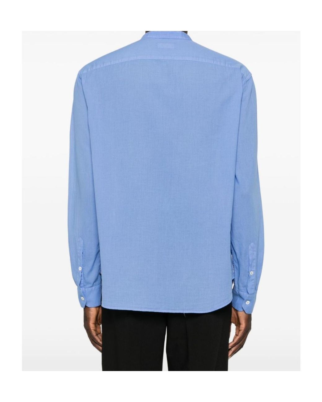 Emporio Armani Blue Mandarin-Collar Chest-Pocket Shirt for men