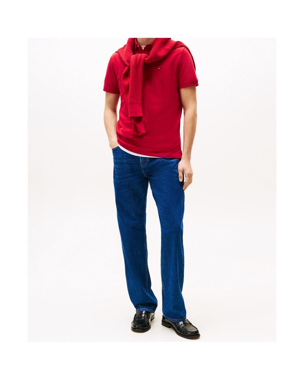 Tommy Hilfiger Red Logo Short Sleeve Polo Shirt for men