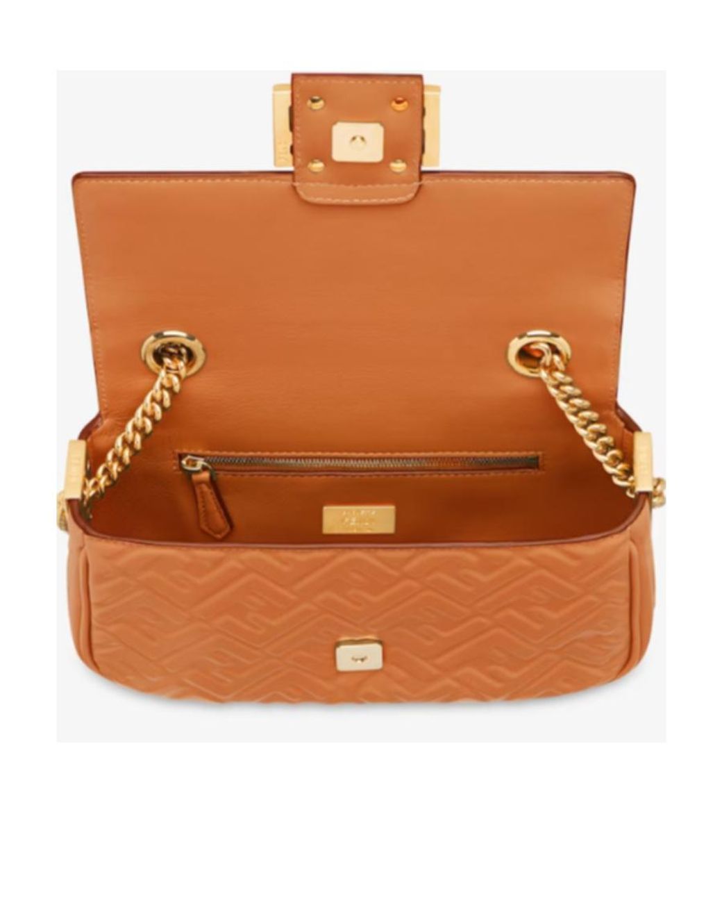Fendi Orange Baguette Chain Midi Shoulder Bag