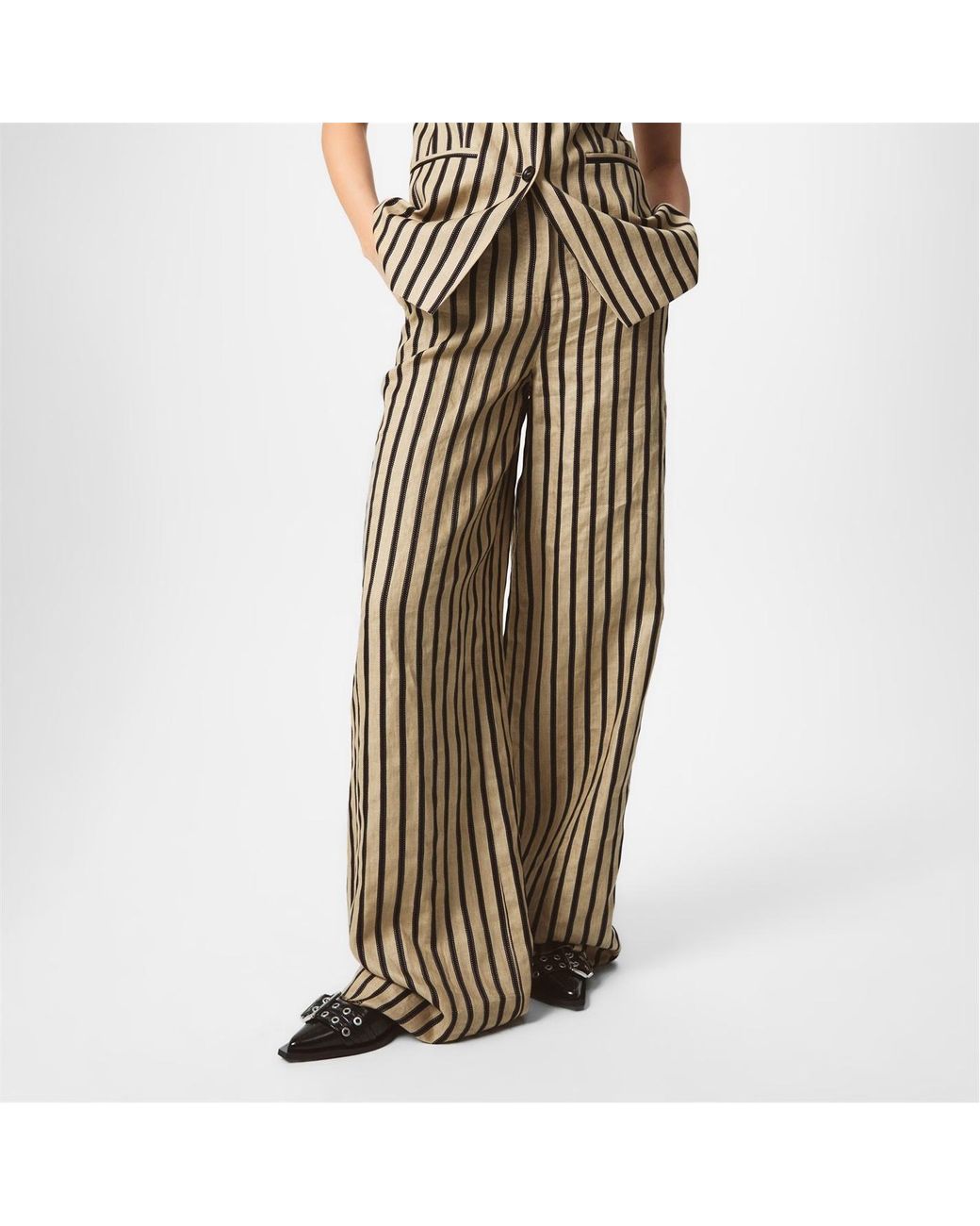 Max Mara Natural Cestino Striped Palazzo Trousers